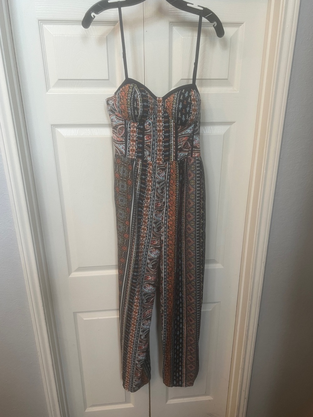 Band of Gypsies Strapless Printed Jumpsuit - Black, Orange, White (Bin 2-58)